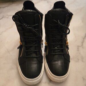 Giuseppe Zanotti Black Croc-Embossed High-Top Sneakers